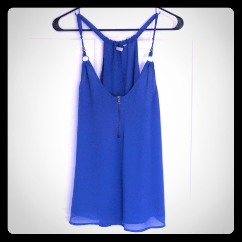 Royal blue flowy zipper front summer tank